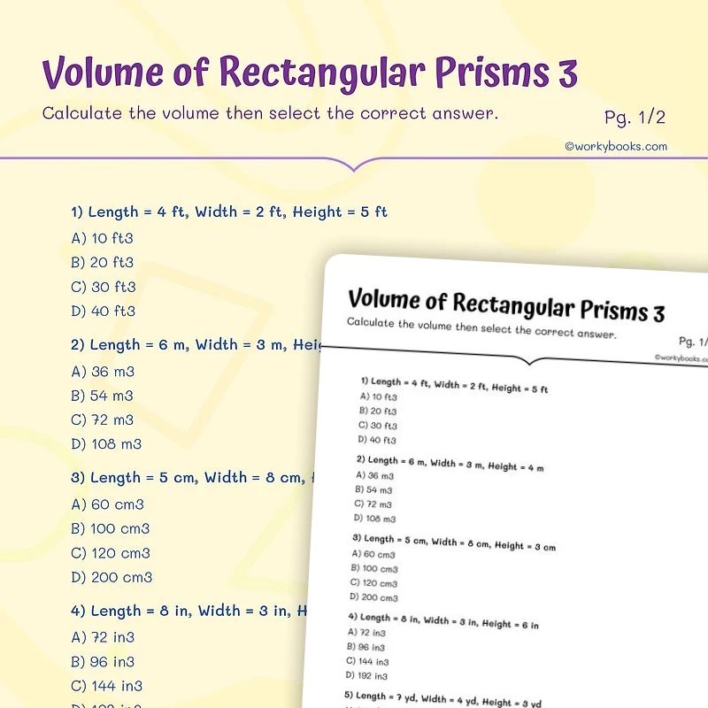 Rectangular Prisms Volume — math worksheet for Grade 5, page 1 of 3