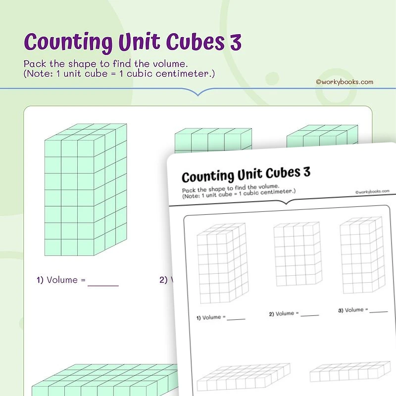 5th Grade Volume Cube — math worksheet for Grade 5, page 1 of 3