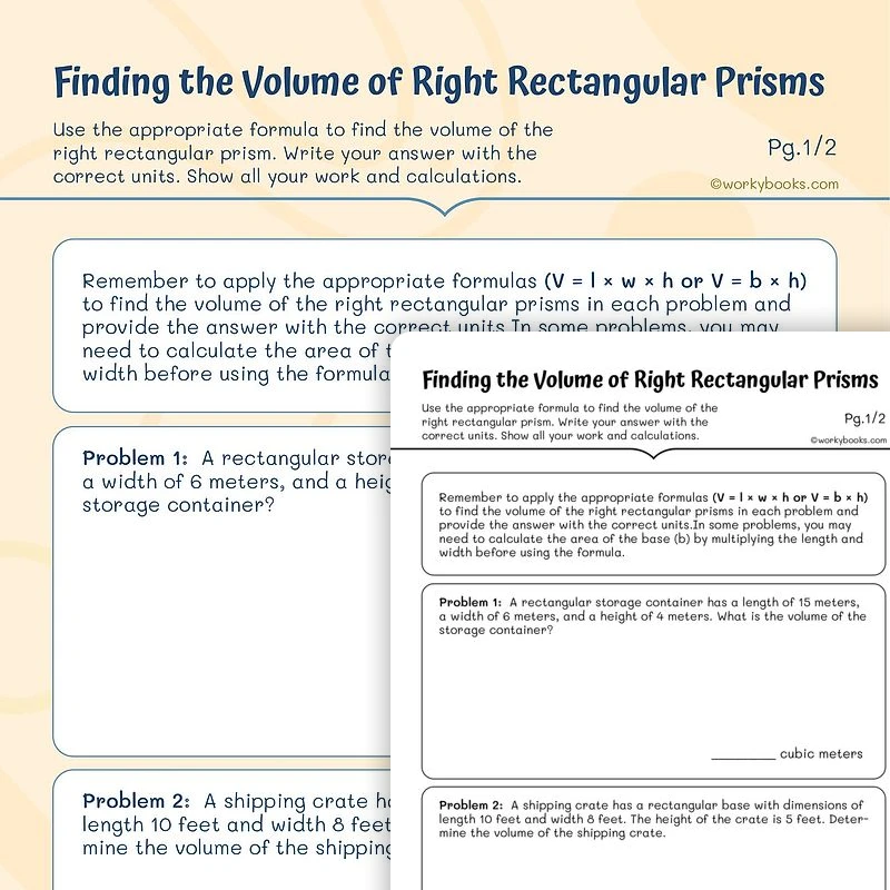 Word Problem Rectangular Prisms — math worksheet for Grade 5, page 1 of 3