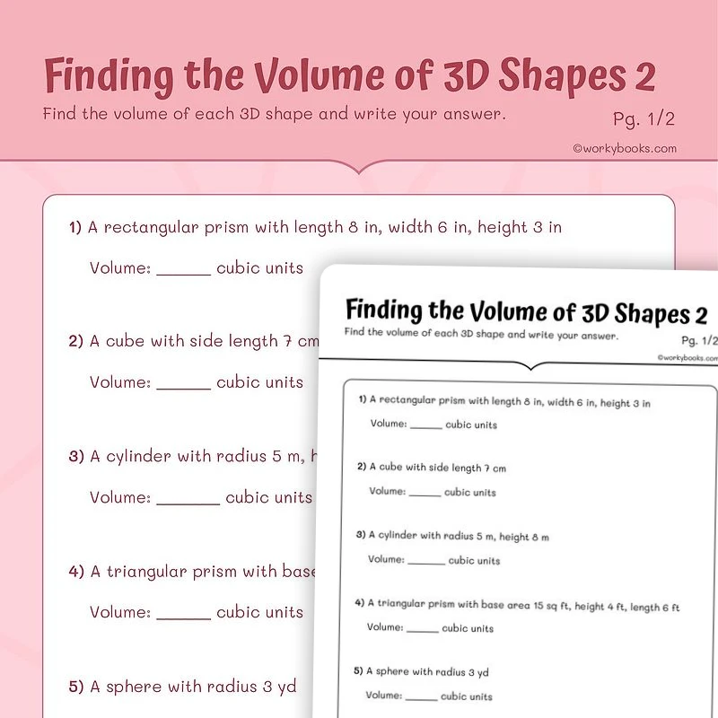 Volume of 3D Shapes — math worksheet for Grade 5, page 1 of 3