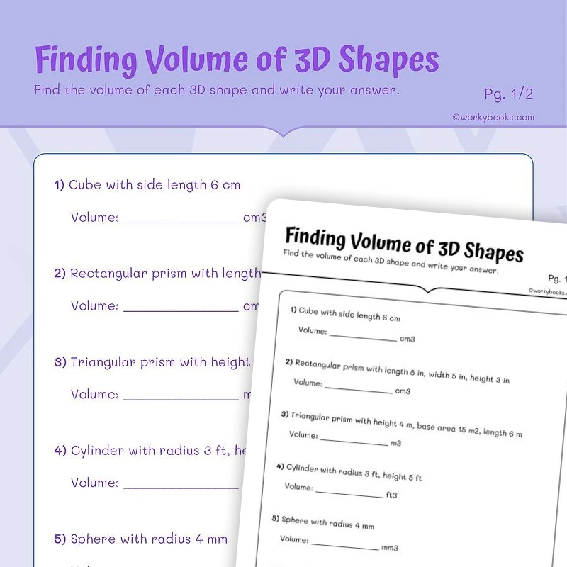 Volume of 3D Shapes Grade 5 — math worksheet for Grade 5, page 1 of 3