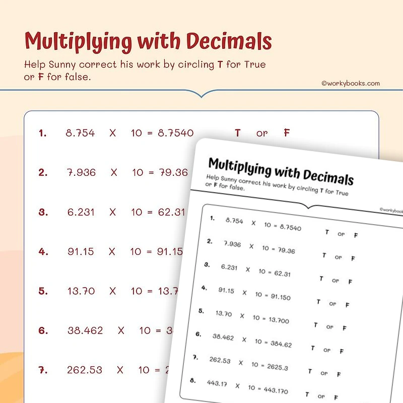 Multiplying with Decimals — math worksheet for Grade 5, page 1 of 3