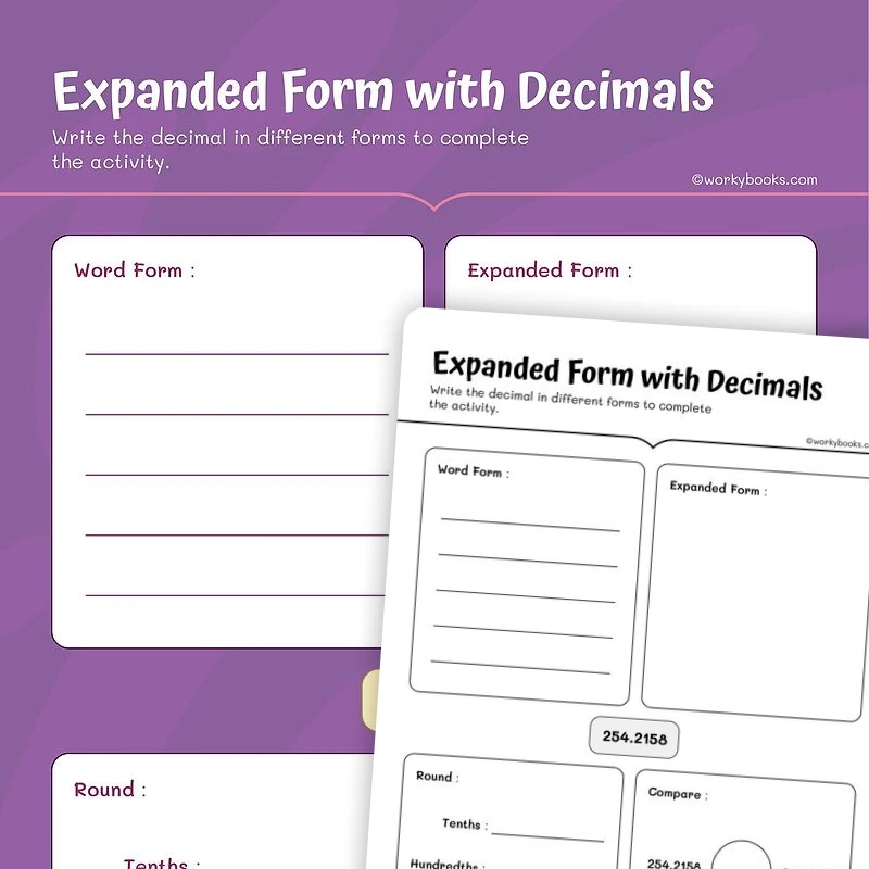 Expanded Form with Decimals — math worksheet for Grade 5, page 1 of 3
