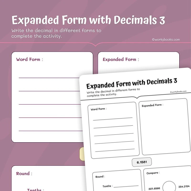Expanded Form of Decimal Numbers — math worksheet for Grade 5, page 1 of 3