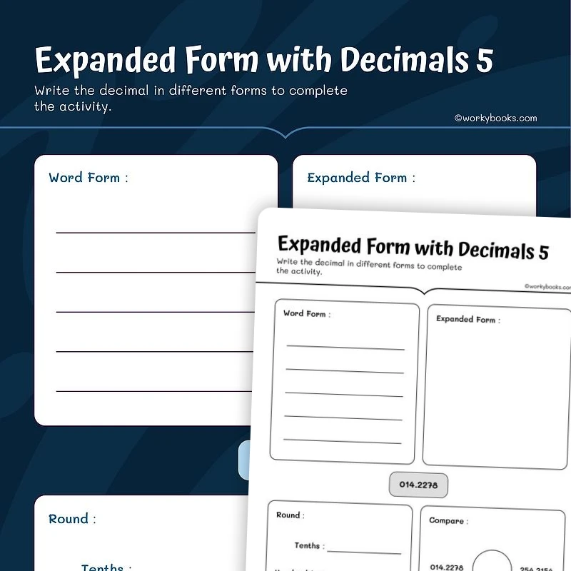Expanded Form with Decimals 5 — math worksheet for Grade 5, page 1 of 3