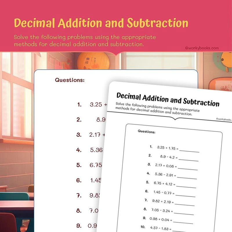 Adding and Subtracting Decimals — math worksheet for Grade 5, page 1 of 3