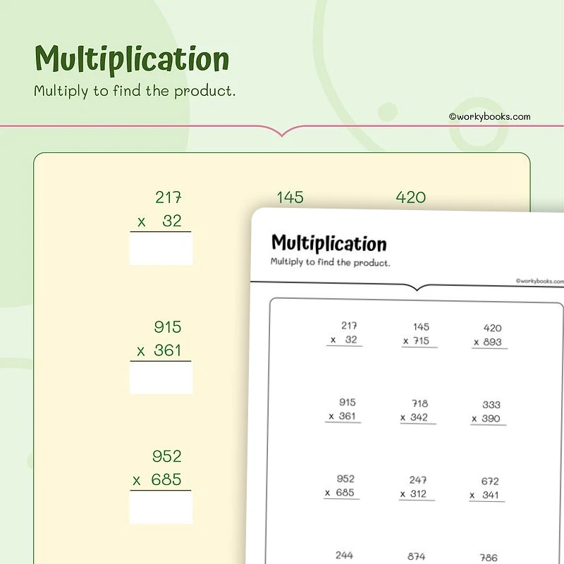Multiplication — math worksheet for Grade 5, page 1 of 3