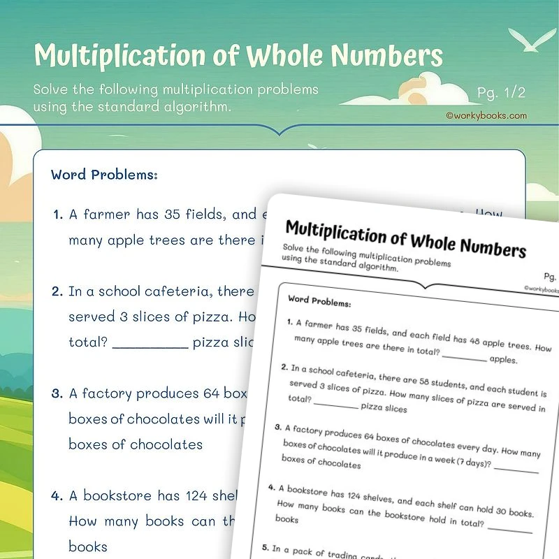 Multiplication of Whole Numbers — math worksheet for Grade 5, page 1 of 3