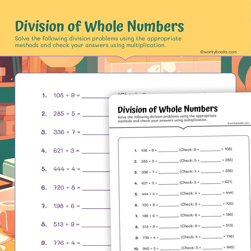 Division of Whole Numbers — math worksheet for Grade 5, page 1 of 3