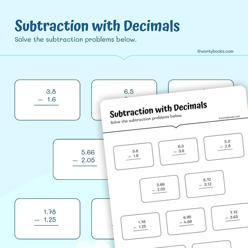 Subtraction with Decimals — math worksheet for Grade 5, page 1 of 3
