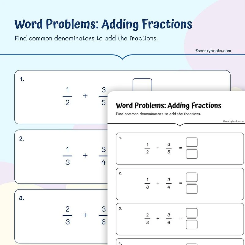 Word Problems: Adding Fractions — math worksheet for Grade 5, page 1 of 3