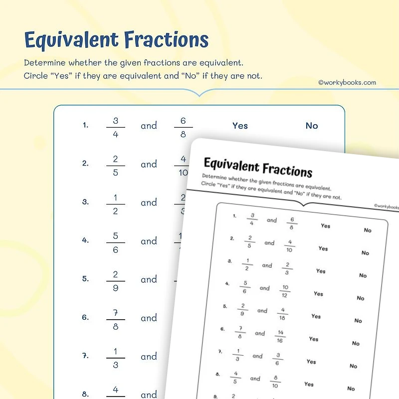 5th Grade Equivalent Fractions — math worksheet for Grade 5, page 1 of 3