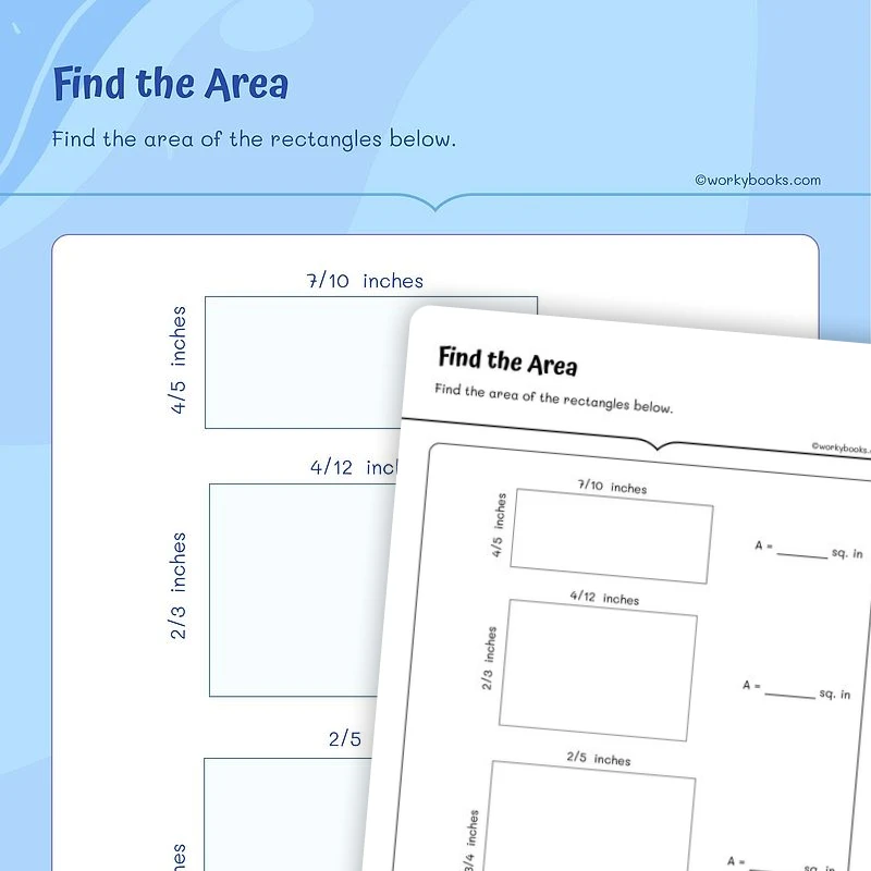 Area of Rectangles with Fractional Side Lengths — math worksheet for Grade 5, page 1 of 3