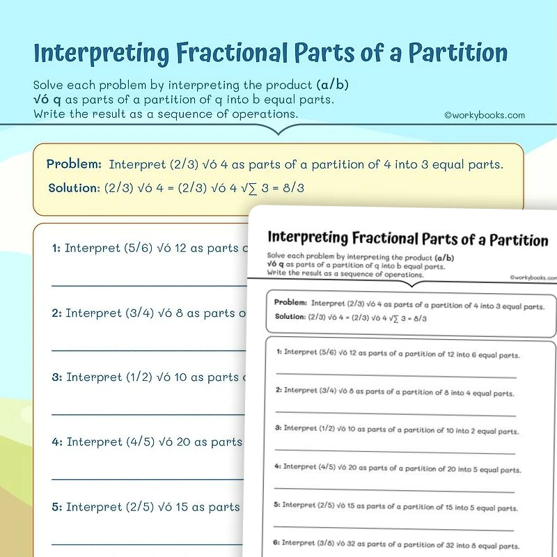 Interpreting Fractional Parts of a Partition — math worksheet for Grade 5, page 1 of 3