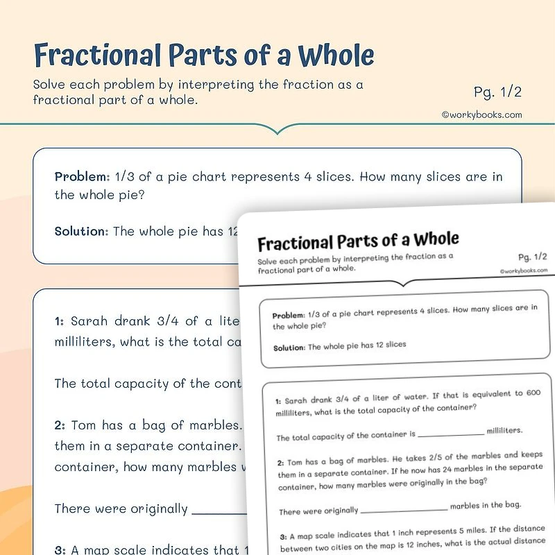 Fractional Parts of a Whole — math worksheet for Grade 5, page 1 of 3
