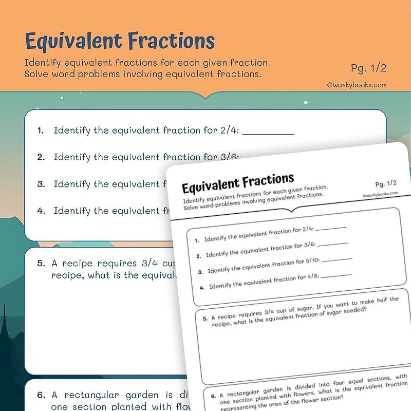 Identify Equivalent Fractions — math worksheet for Grade 5, page 1 of 3