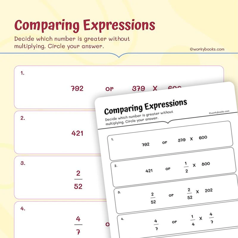 Comparing Algebraic Equations — math worksheet for Grade 5, page 1 of 3