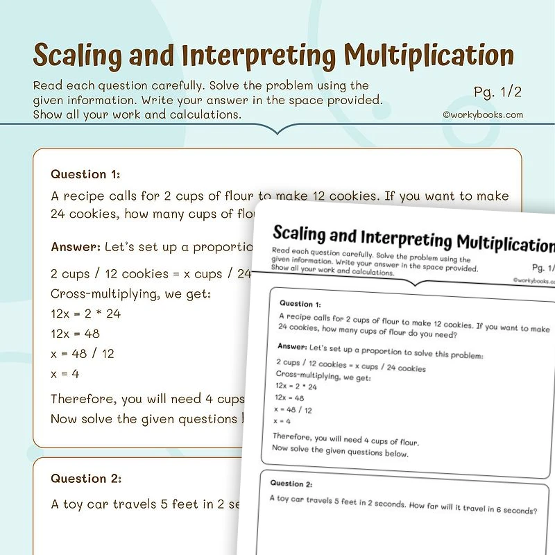 Scaling up Multiplication — math worksheet for Grade 5, page 1 of 3