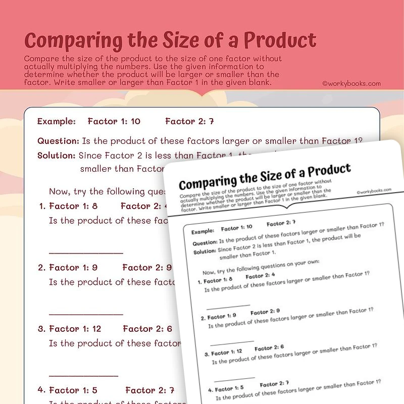 Comparing the Size of a Product — math worksheet for Grade 5, page 1 of 3