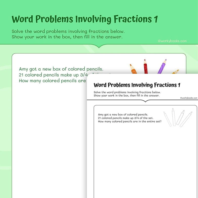 Two Step Fraction Word Problems — math worksheet for Grade 5, page 1 of 3