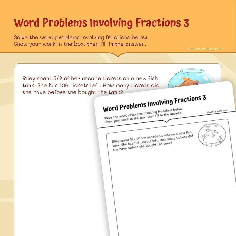Word Problems Involving Fractions 3 — math worksheet for Grade 5, page 1 of 3