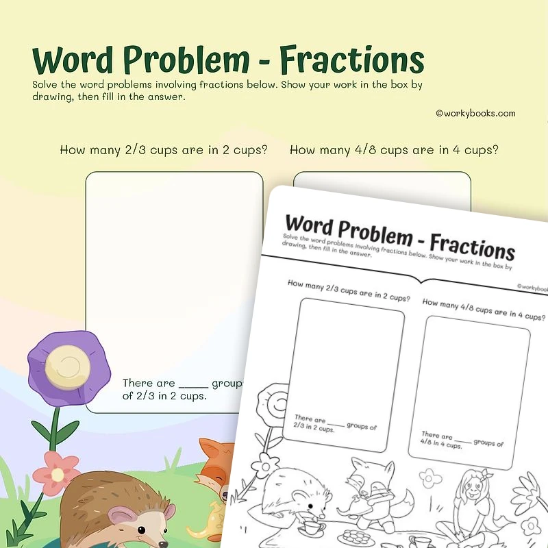 Word Problem — Fractions — math worksheet for Grade 5, page 1 of 3