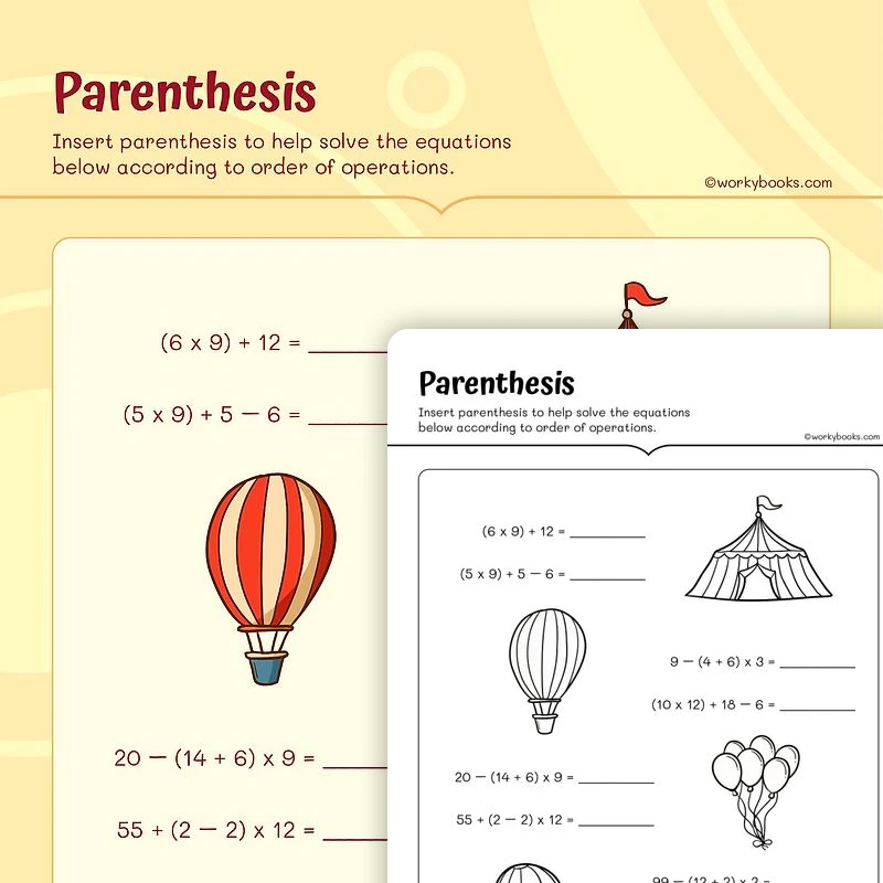 Parenthesis — math worksheet for Grade 5, page 1 of 3