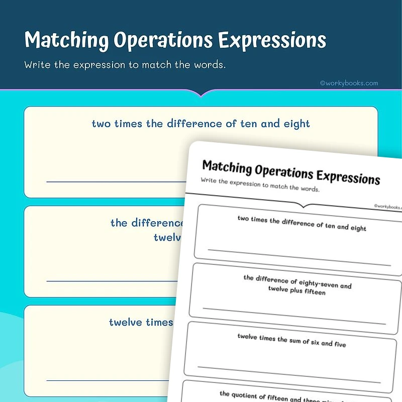 Matching Operations Expressions — math worksheet for Grade 5, page 1 of 3