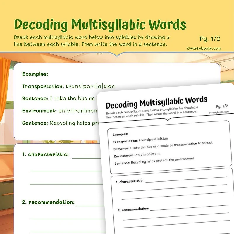 Decoding Multisyllabic Words — ela worksheet for Grade 5, page 1 of 3