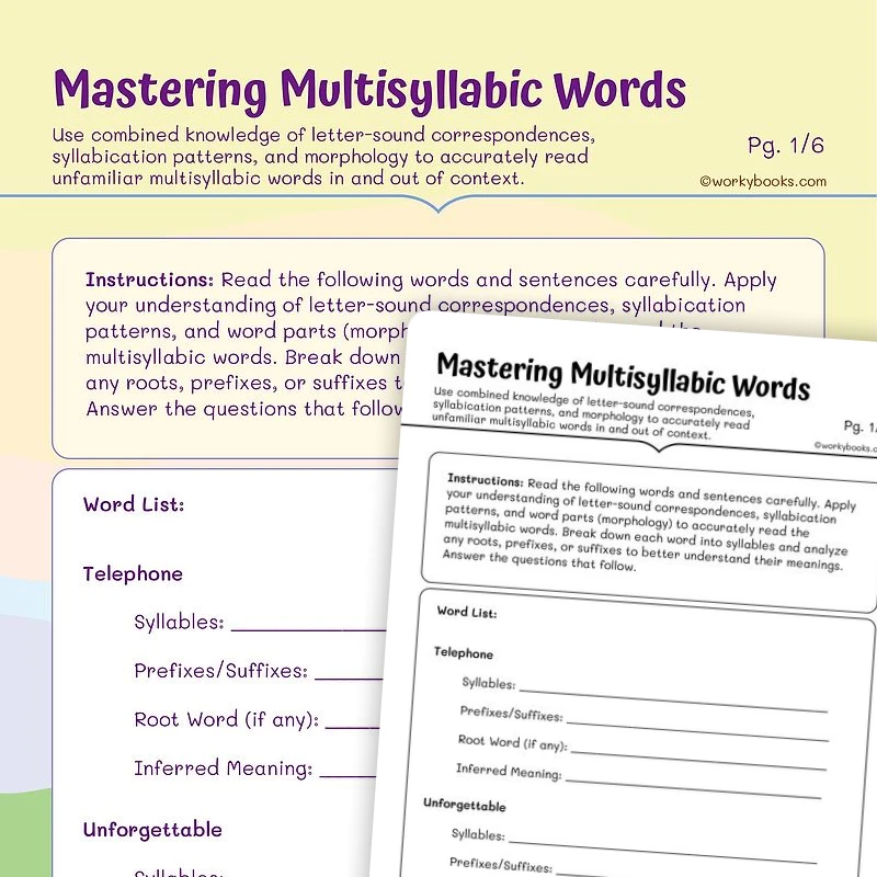 Mastering Multisyllabic Words — ela worksheet for Grade 5, page 1 of 3