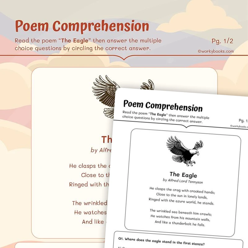 The Eagle by Tennyson—Poem Comprehension — ela worksheet for Grade 5, page 1 of 3