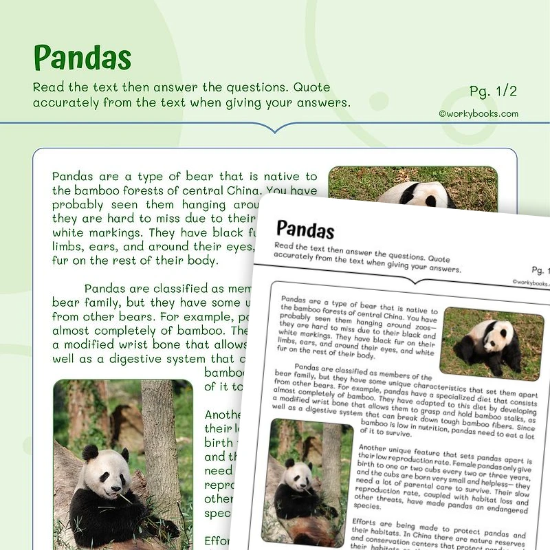 Pandas—Informational Text — ela worksheet for Grade 5, page 1 of 3