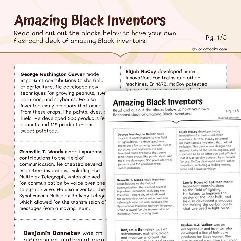 Amazing Black Inventors Activities — ela worksheet for Grade 5, page 1 of 3
