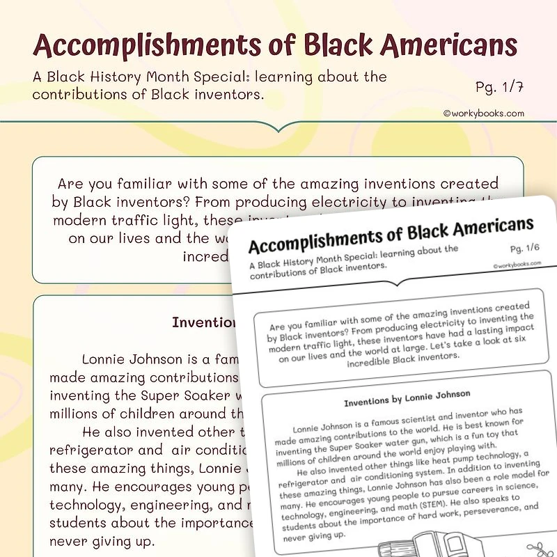Famous Black Inventors & Their Contributions — ela worksheet for Grade 5, page 1 of 3