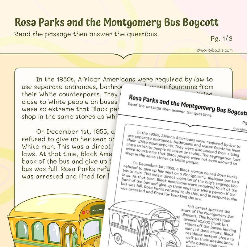 Rosa Park The Montgomery Bus Boycott — ela worksheet for Grade 5, page 1 of 3