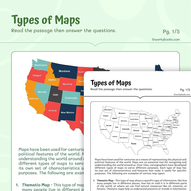 Types of Maps—Contextual Clues — ela worksheet for Grade 5, page 1 of 3