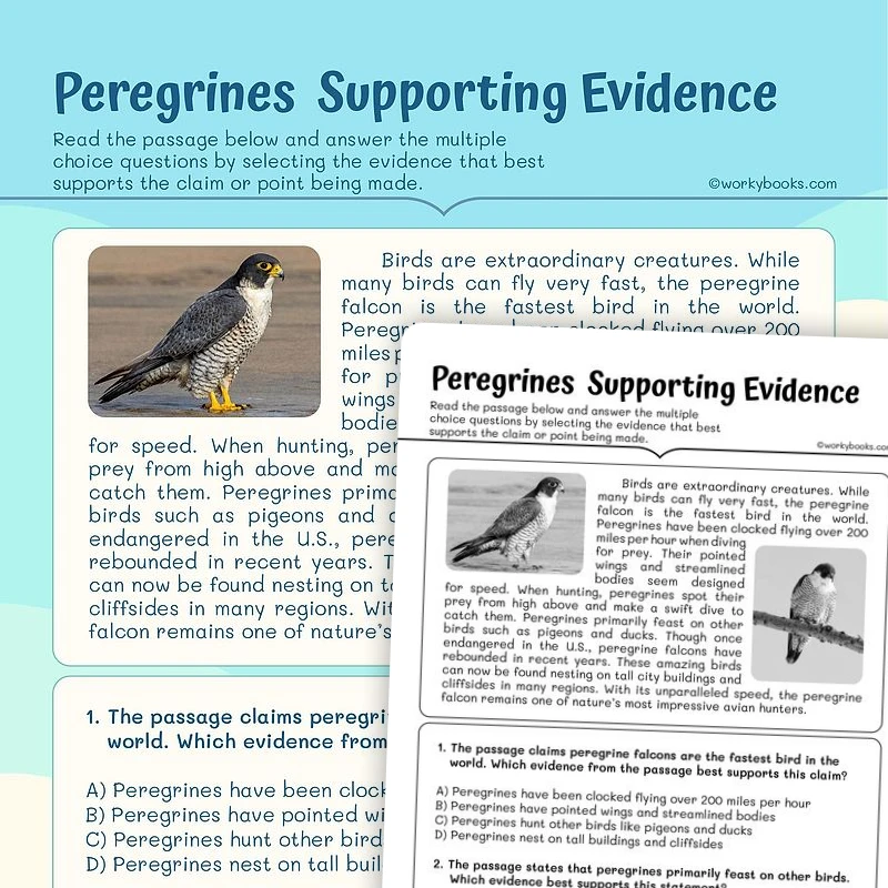 Peregrines Supporting Evidence — ela worksheet for Grade 4, Grade 5, page 1 of 3