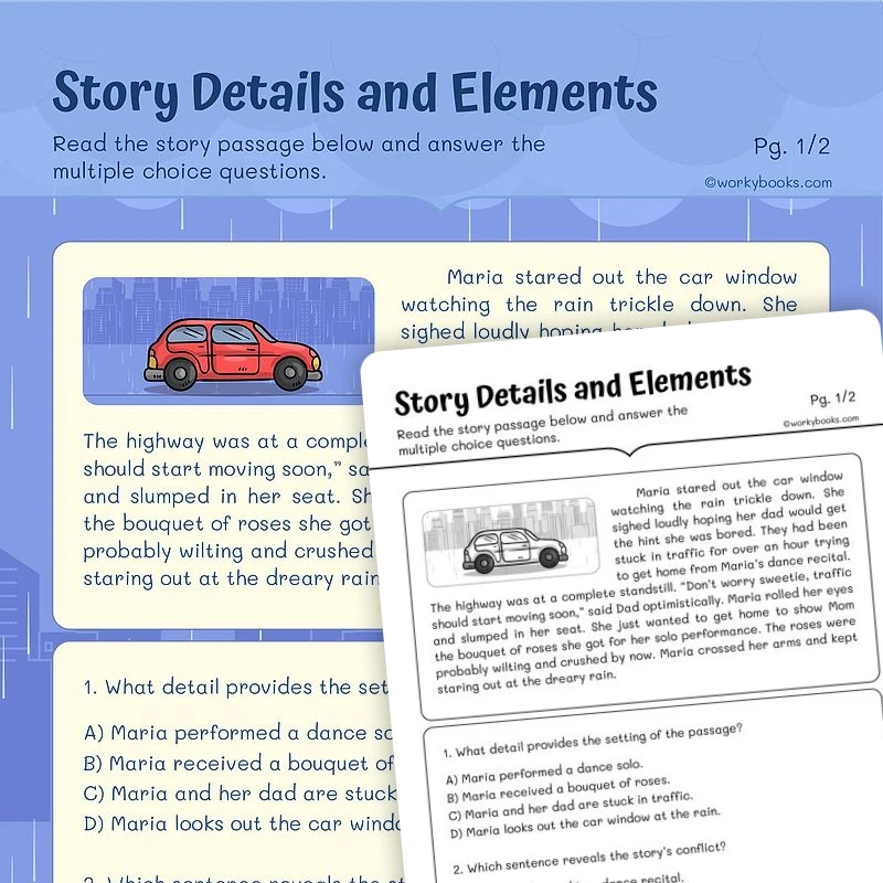 Story Details and Elements — ela worksheet for Grade 5, page 1 of 3