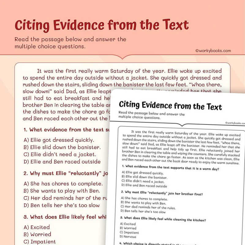 Finding Text Evidence — ela worksheet for Grade 5, page 1 of 3