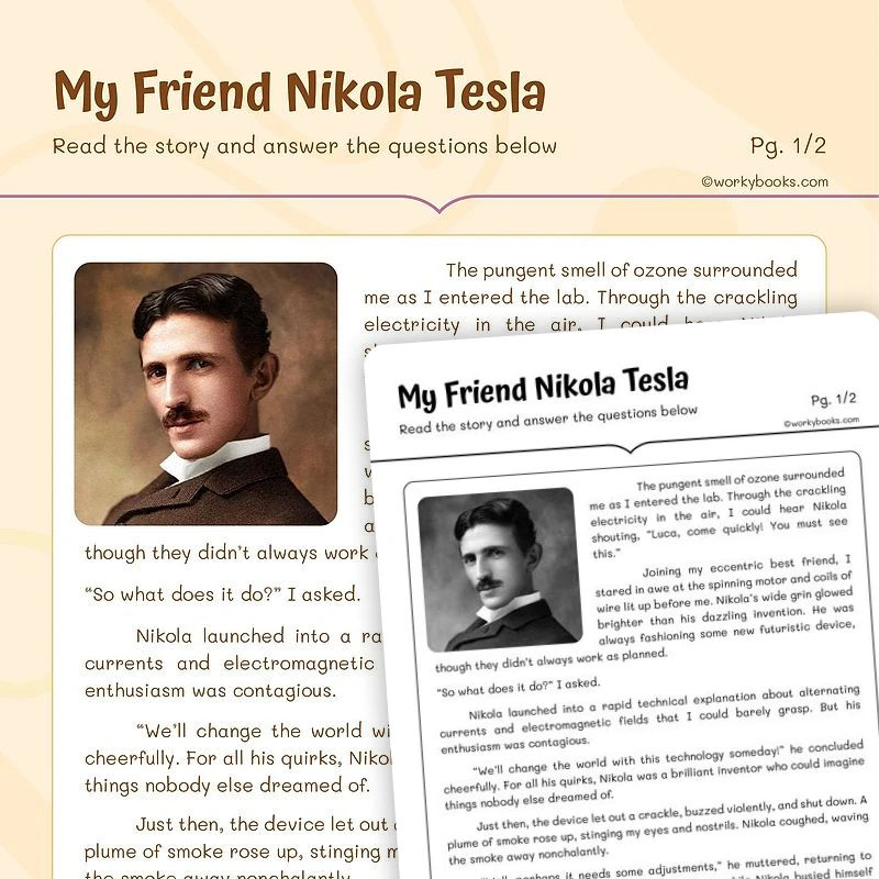 My Friend Nikola Tesla — ela worksheet for Grade 5, page 1 of 3