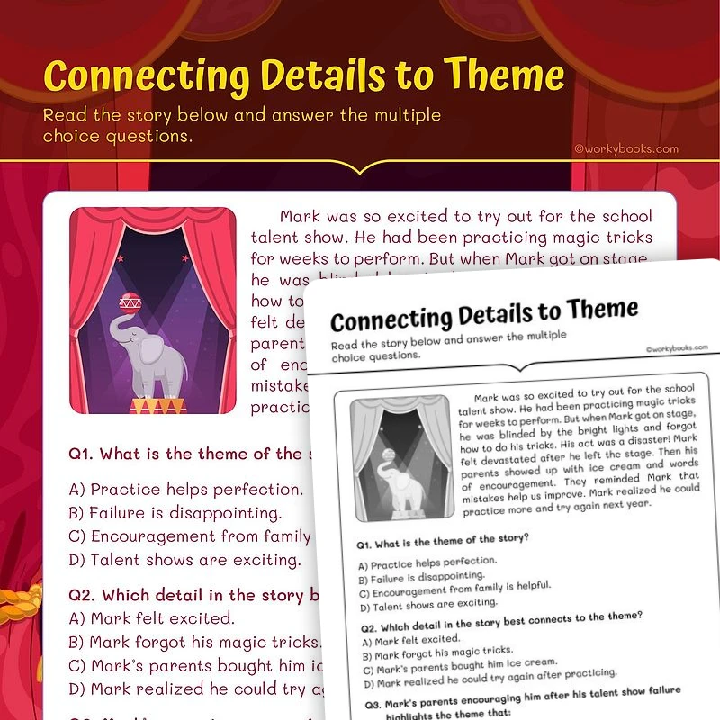 Connecting Details to Theme — ela worksheet for Grade 5, page 1 of 3