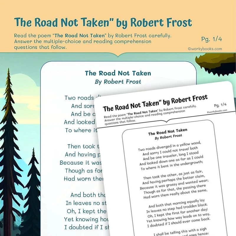 The Road Not Taken" by Robert Frost — ela worksheet for Grade 5, page 1 of 3