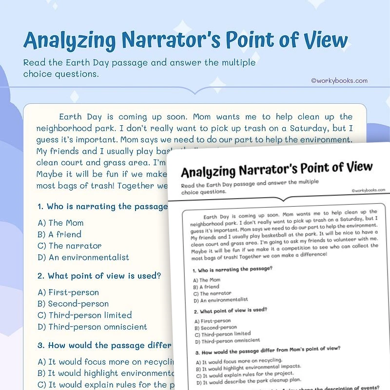 Narrative Point of View — ela worksheet for Grade 4, Grade 5, page 1 of 3
