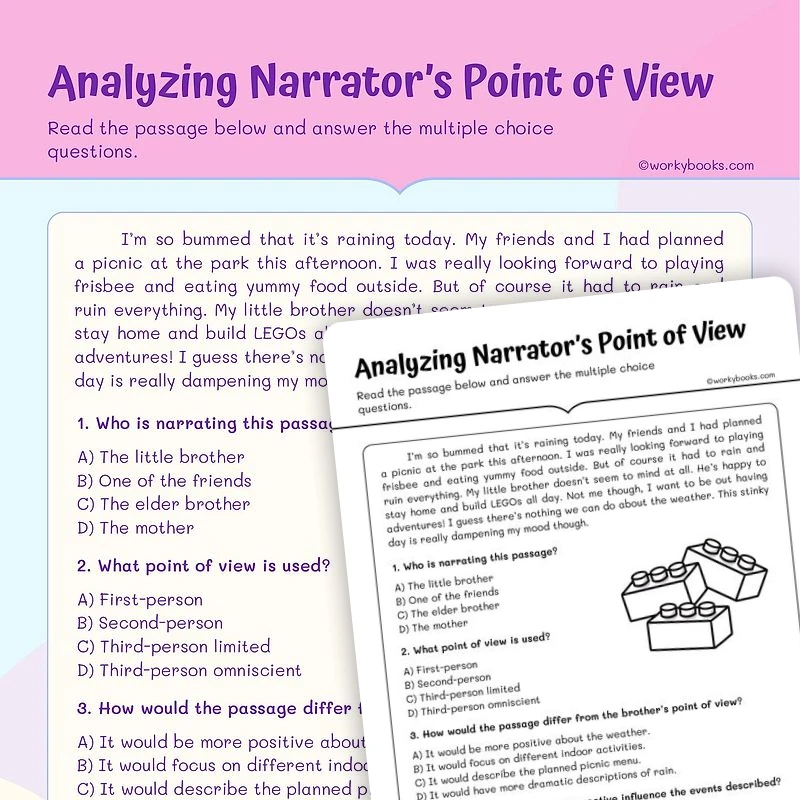 Narrator’s Point of View — ela worksheet for Grade 4, Grade 5, page 1 of 3