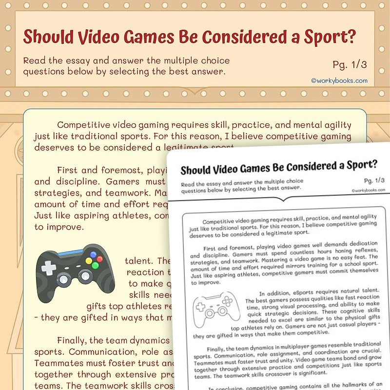 Should Video Games Be Considered a Sport? — ela worksheet for Grade 5, page 1 of 3