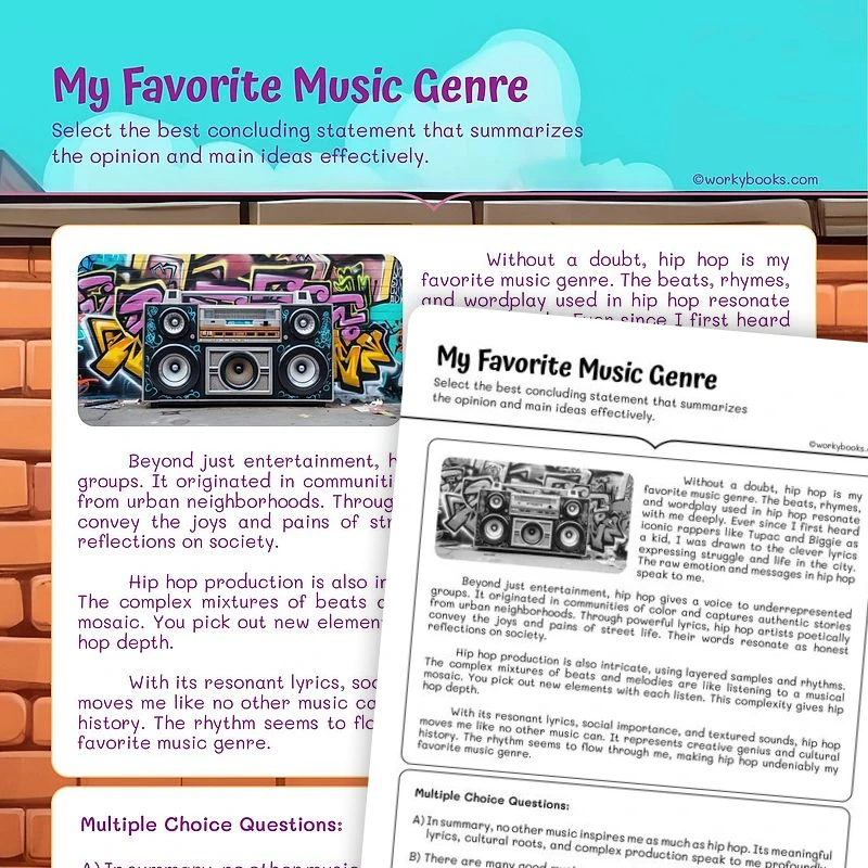 My Favorite Music Genre— Linking Opinions to Reasons — ela worksheet for Grade 5, page 1 of 3