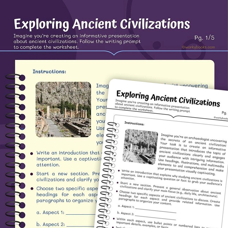Writing Prompts Ancient Civilizations — ela worksheet for Grade 5, page 1 of 3