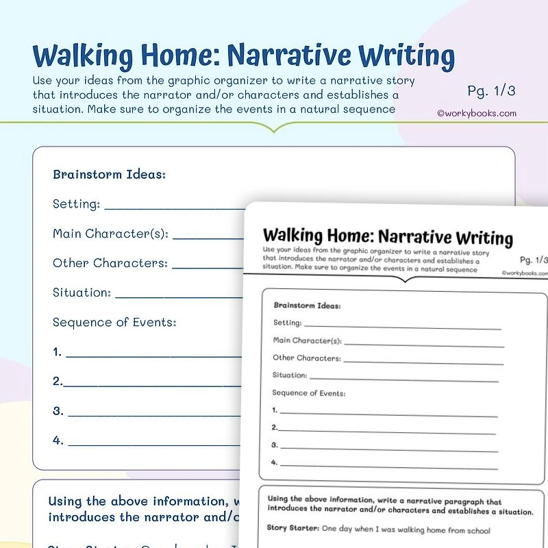 Walking Home: Narrative Writing — ela worksheet for Grade 5, page 1 of 3