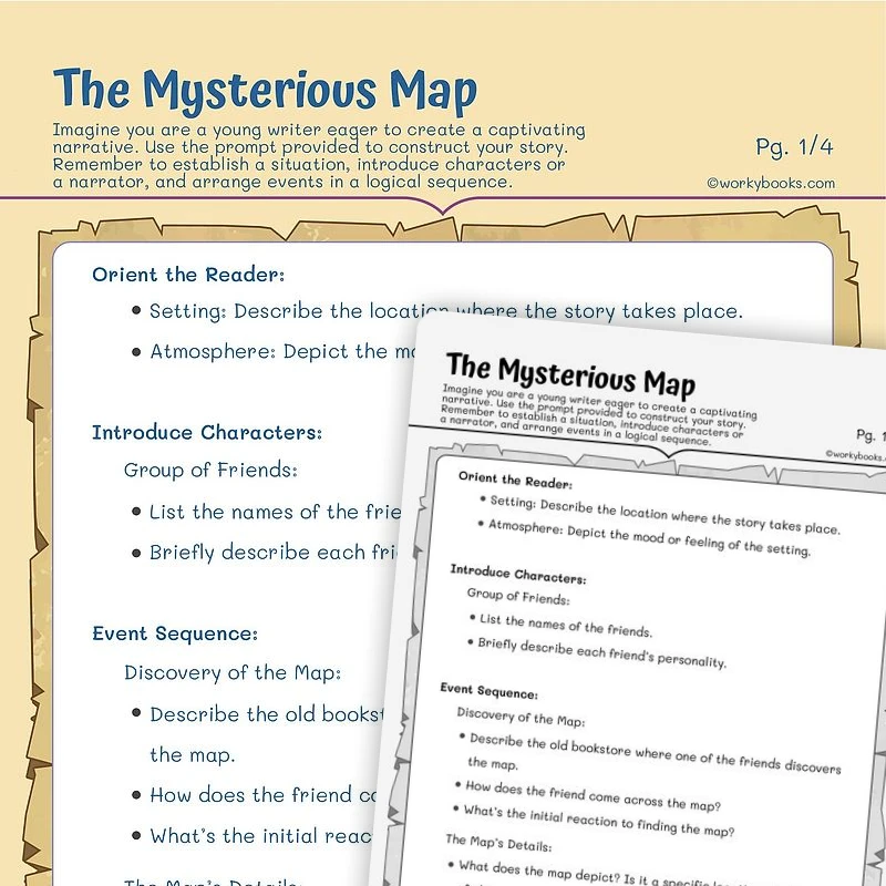 The Mysterious Map: Narrative Writing — ela worksheet for Grade 5, page 1 of 3