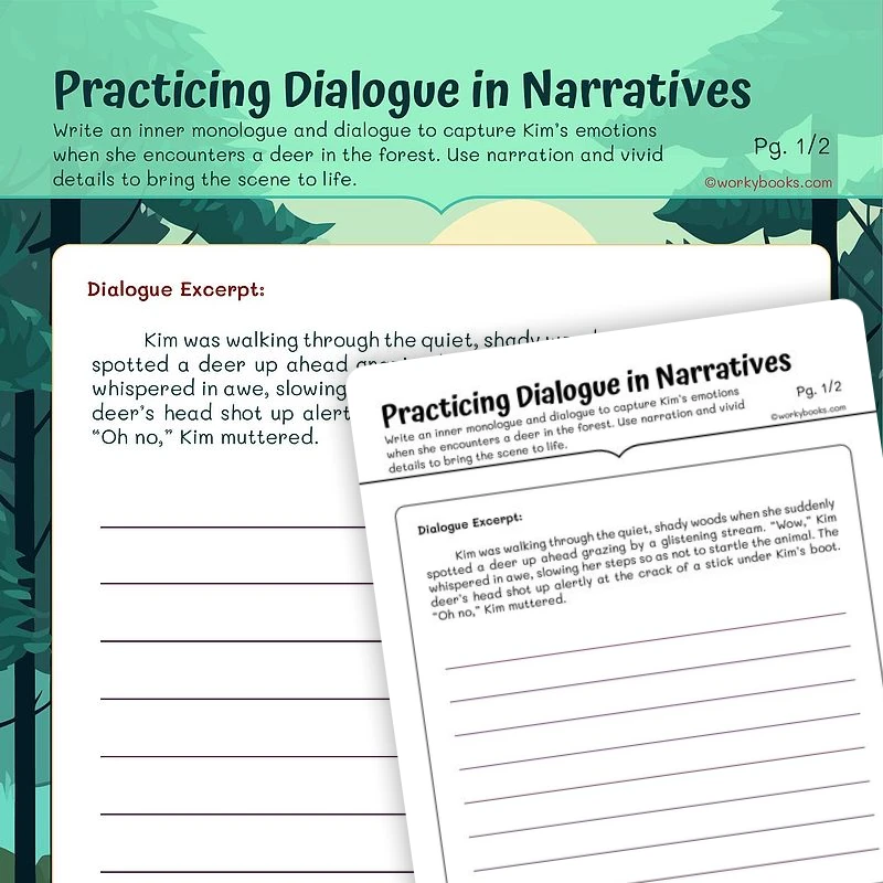 5th Grade Dialogue Narrative Writing — ela worksheet for Grade 5, page 1 of 3